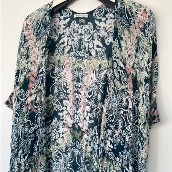 Moss Rose Blue Green Kimono Swim Beach Cover Up Viscose One Size - Picture 4 of 15